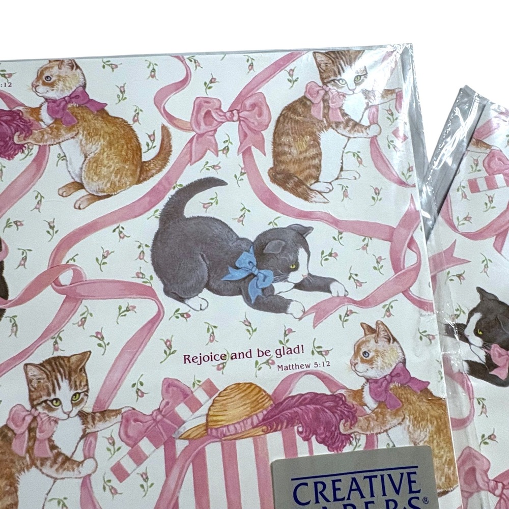 Vintage Creative Papers Gift Wrap 4 Sheets Kittens Ribbons Matthew 512 Religious - Picture 5 of 6